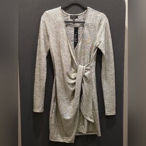 Trixxi Silver Metallic Wrap Dress Long Sleeve Party Disco Sparkle New Years Eve